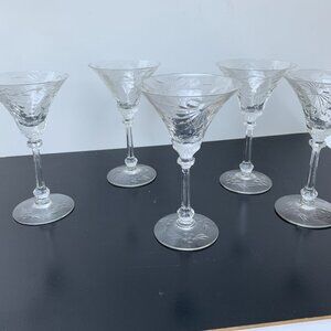 #665 VINTAGE CUT SHERRY DESSERT GLASS CHAMPANGE / MARTINI SET OF 4 EA NO CHIPS